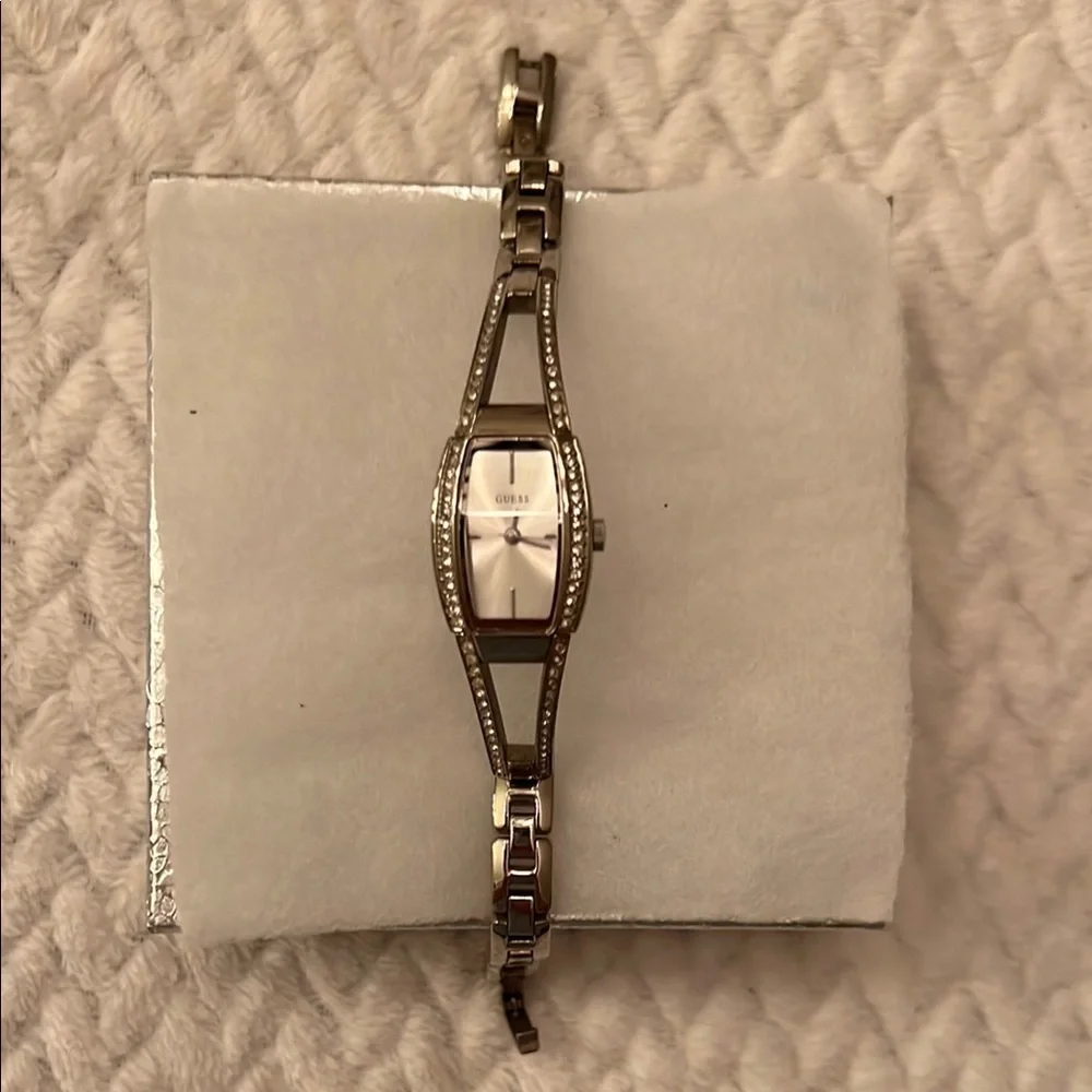 GUESS Womens Silver Tone Watch with Rhinestones